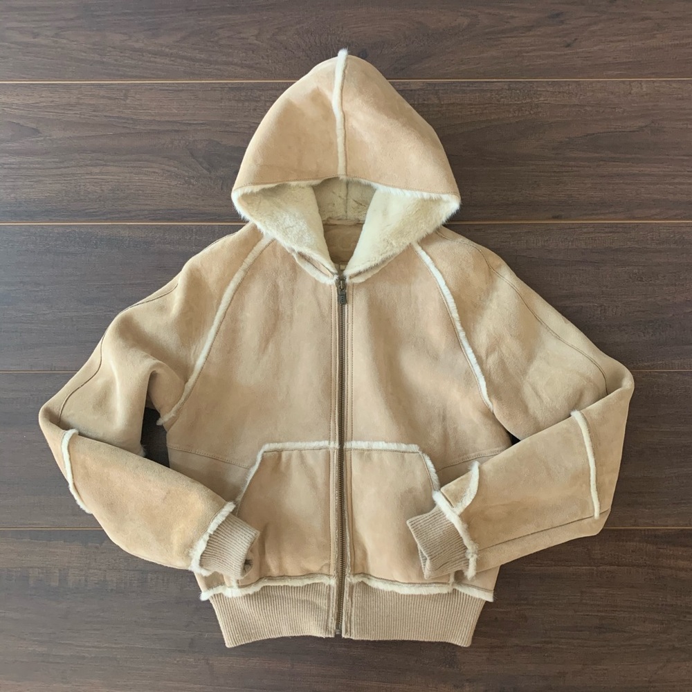 Beige Hooded Shearling Zip Jacket - Women